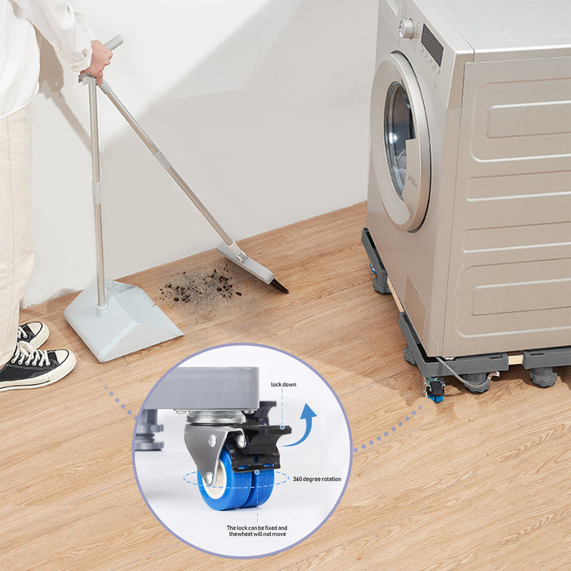 Shock absorbing rubber pads on washing machine base reduce noise