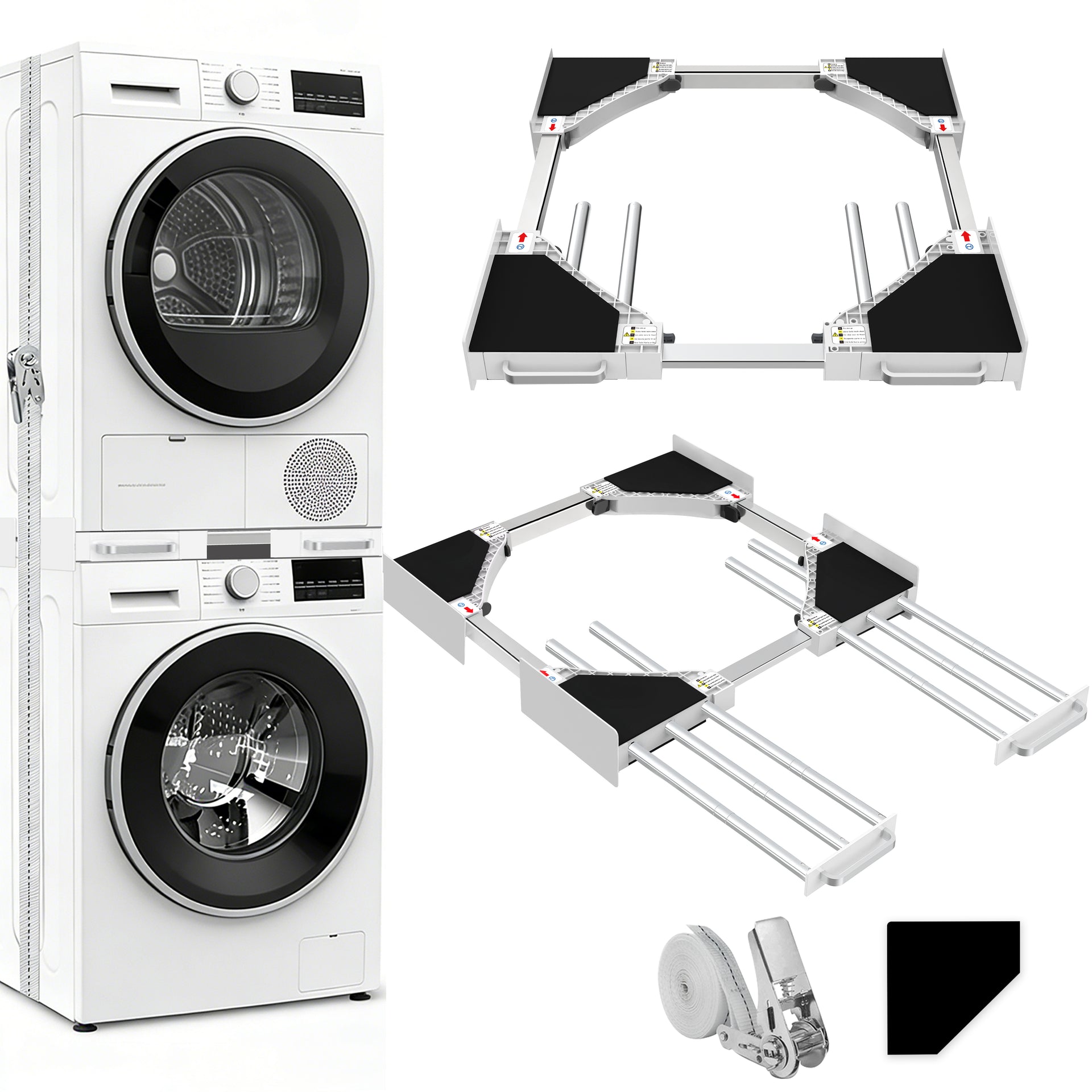 NIUXX manual washer and dryer stacking kit with telescopic rods.