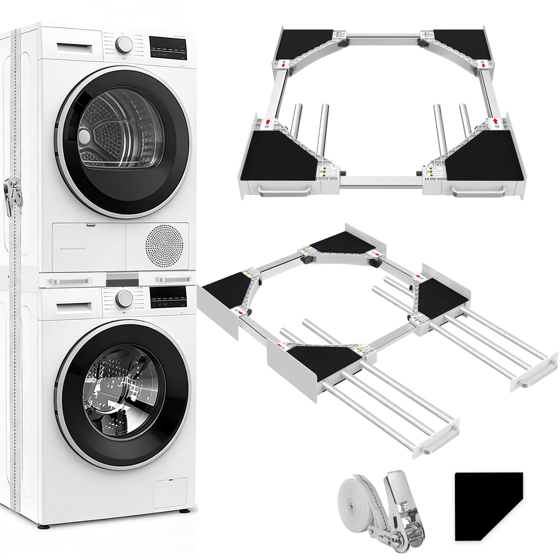 NIUXX manual washer and dryer stacking kit with telescopic rods.