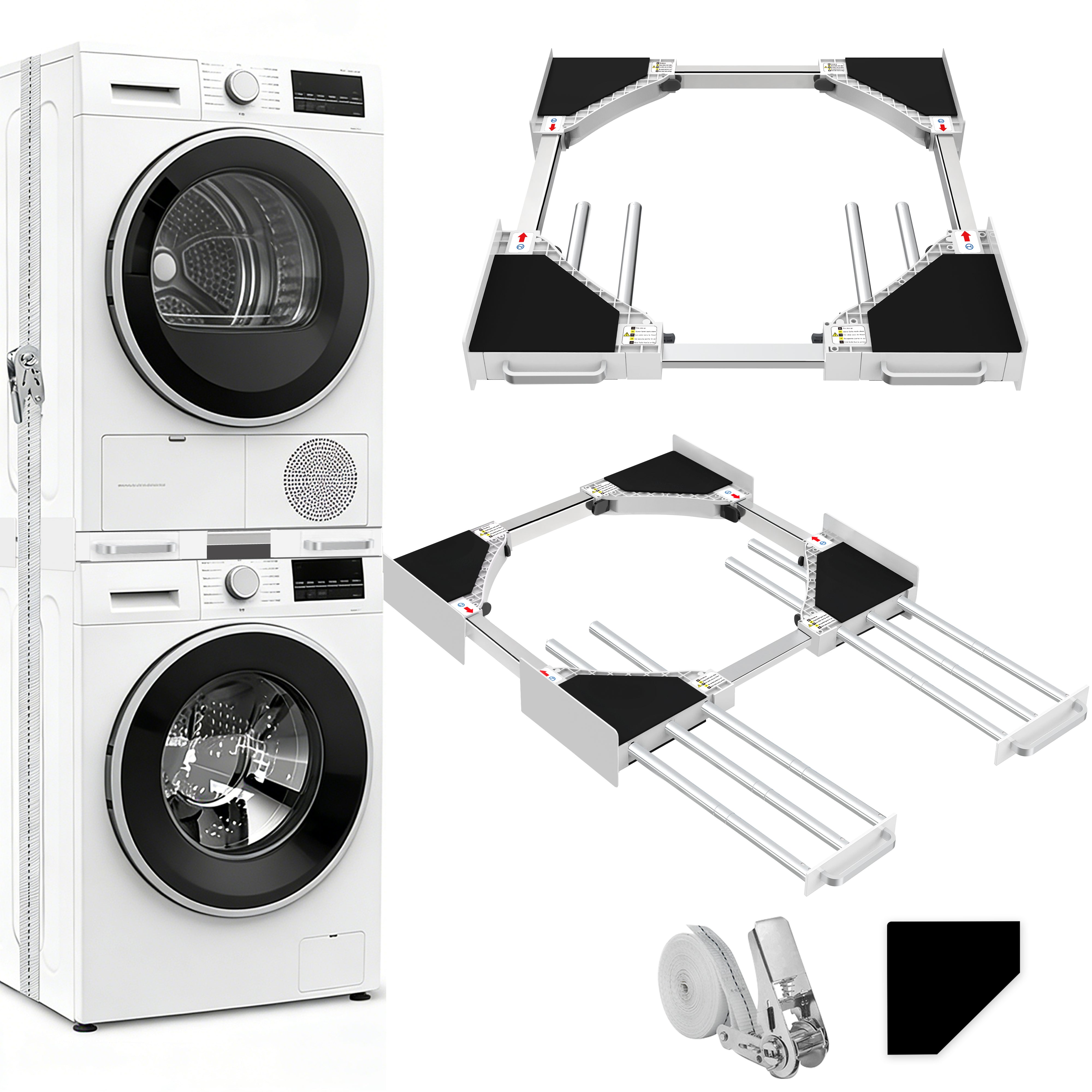 NIUXX manual washer and dryer stacking kit with telescopic rods.