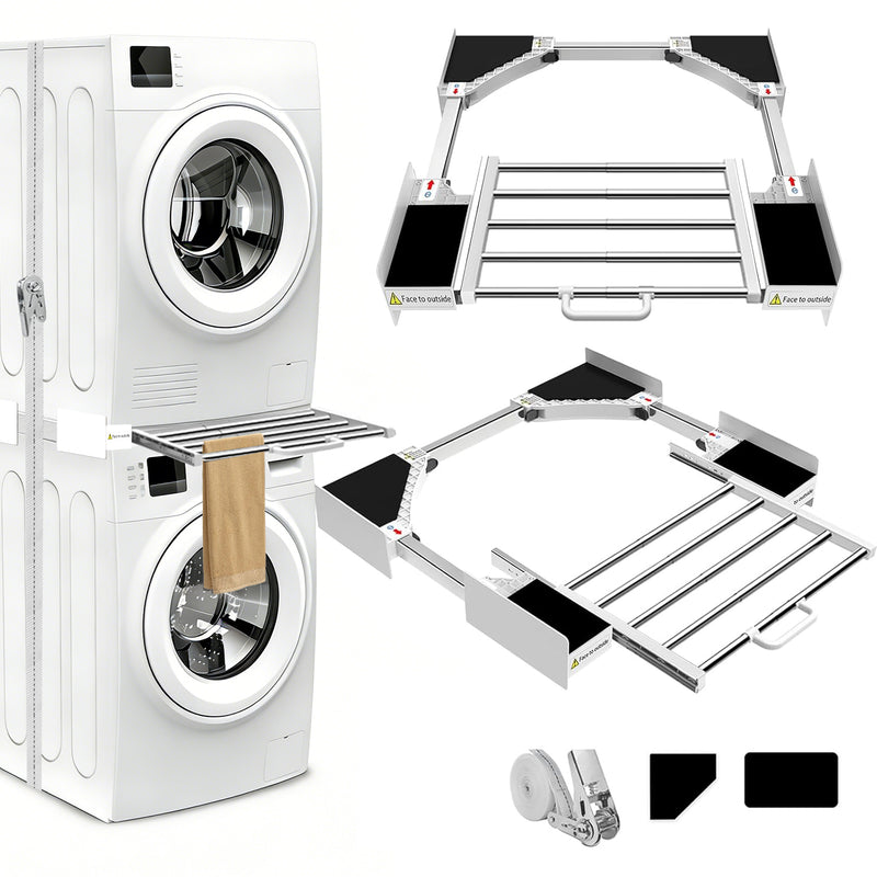 Universal washer dryer stacking kit on white background