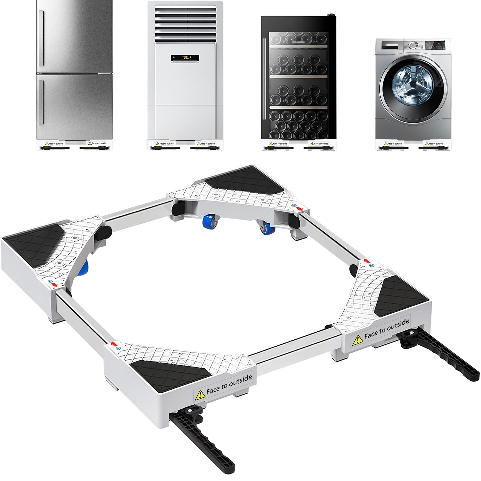 White plastic appliance dolly cart base with wheels for washing machine and refrigerator