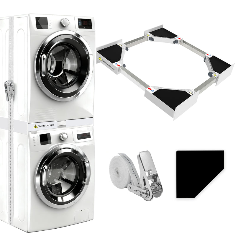 Universal plastic stacking kit for washing machine and dryer on white background