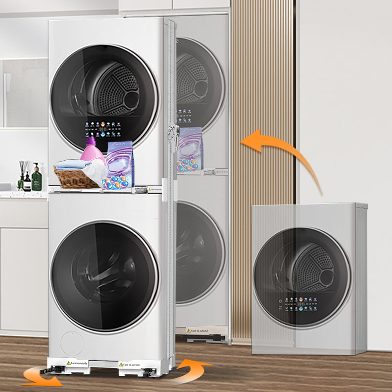 Stacking kit with ratchet rope securing washer and dryer together