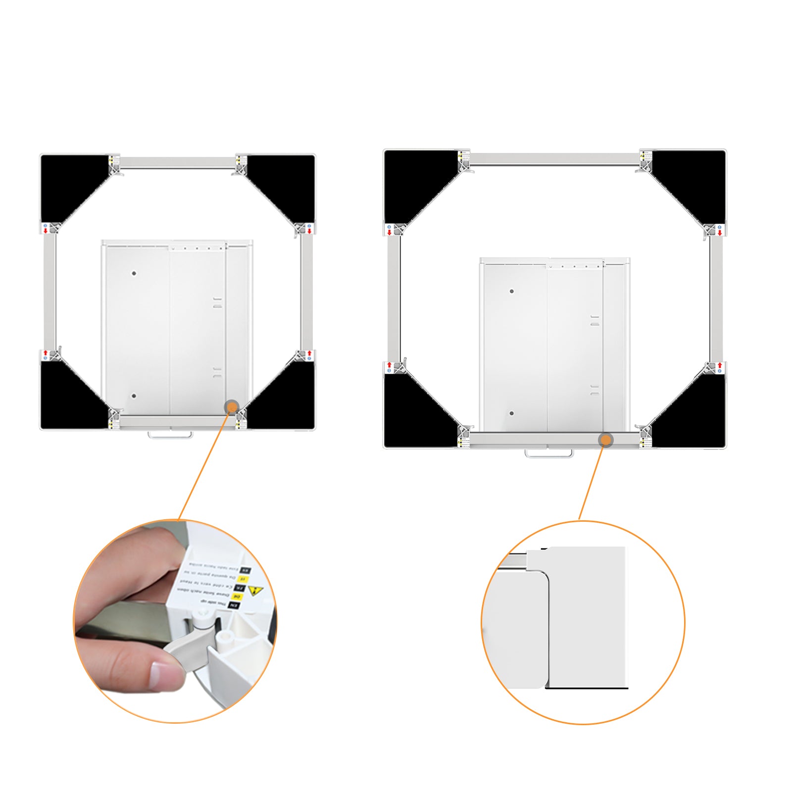 Drawer open on washer dryer stand base revealing storage space