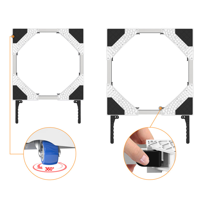 Adjustable plastic base for washing machine and refrigerator with 360° swivel wheels