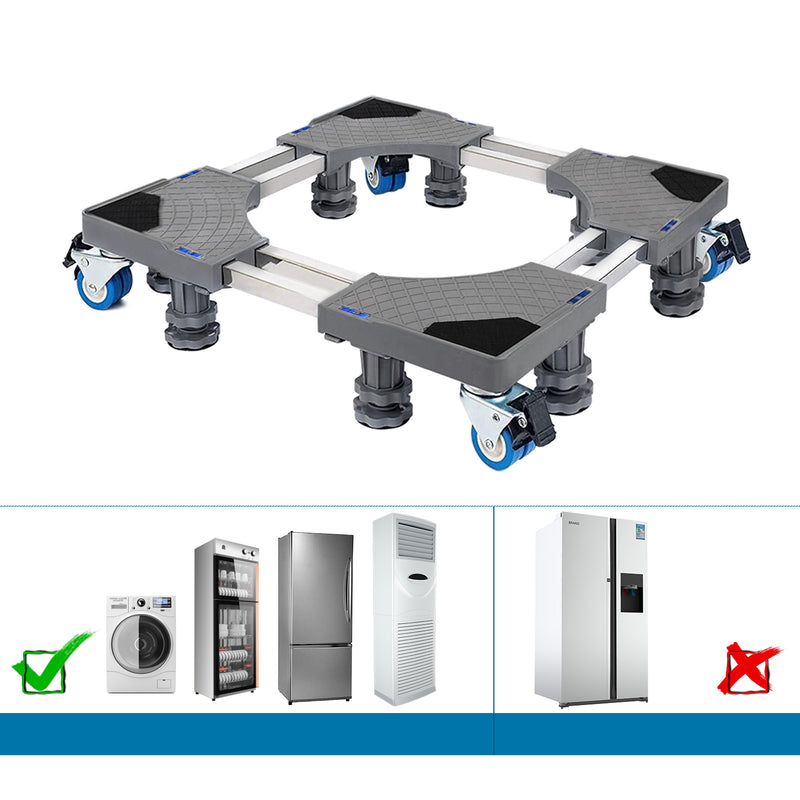 Adjustable washing machine base extended to show length variation