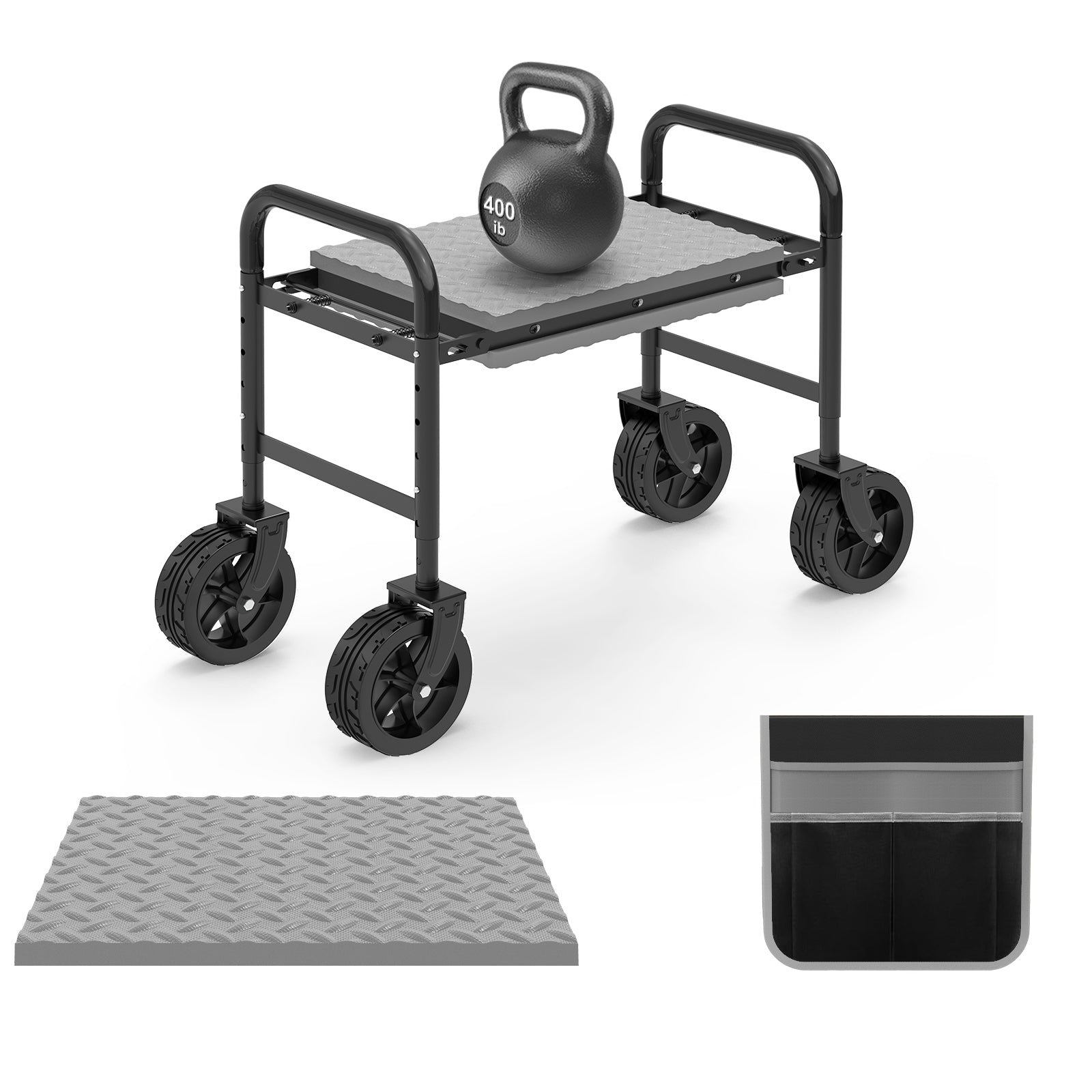 Garden kneeler seat opened in kneeling position with padded kneeler pad