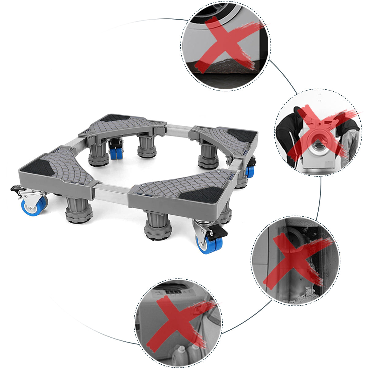 Adjustable length mechanism on washing machine base for different appliances