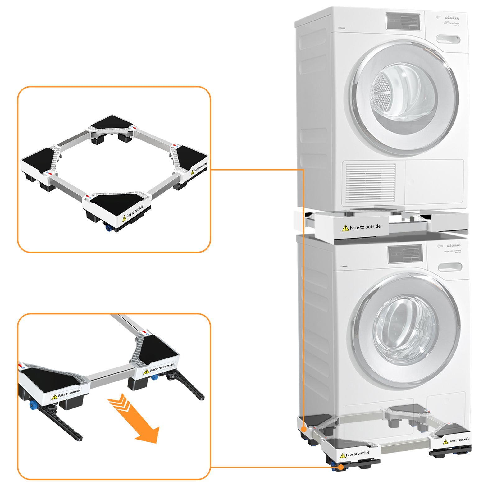Adjustable frame of washing machine stand extended to fit