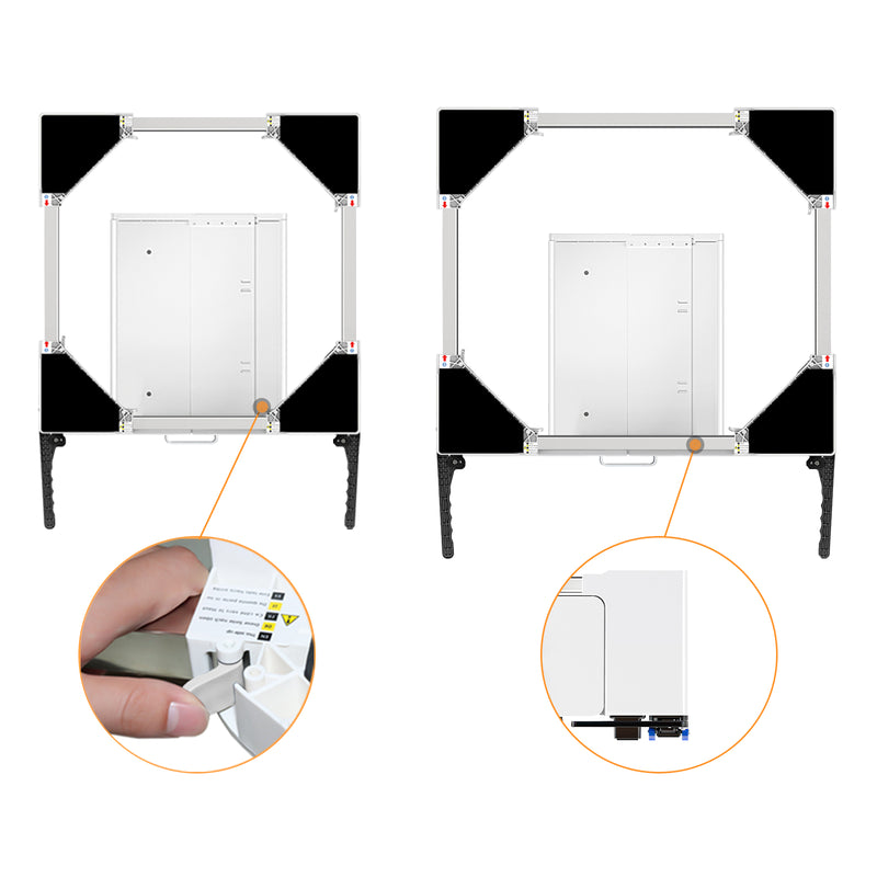 Product dimensions diagram for three-tier washing machine stand: 23.5 x 31 x 43.5 cm.