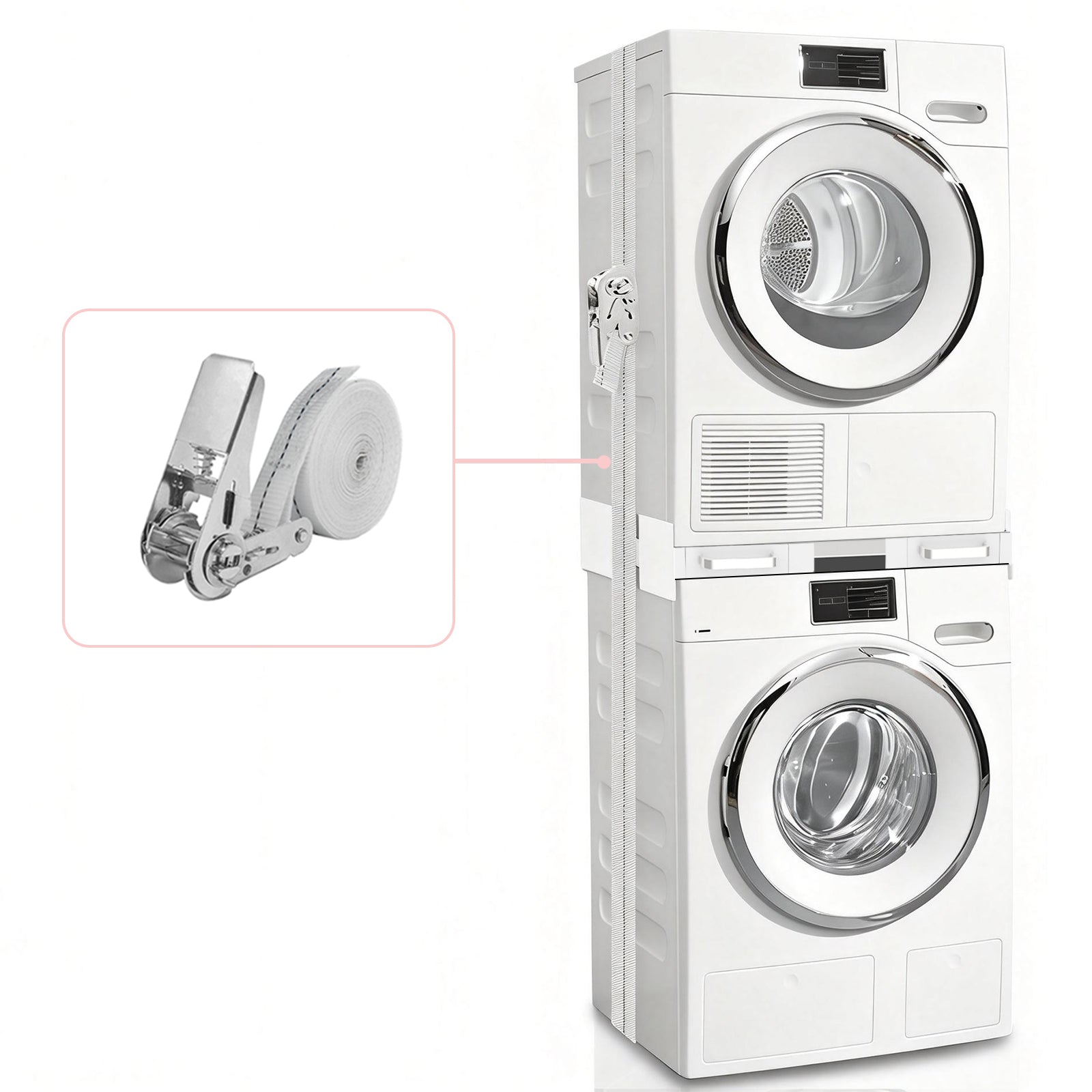Universal intermediate frame for stacking washing machine and dryer.