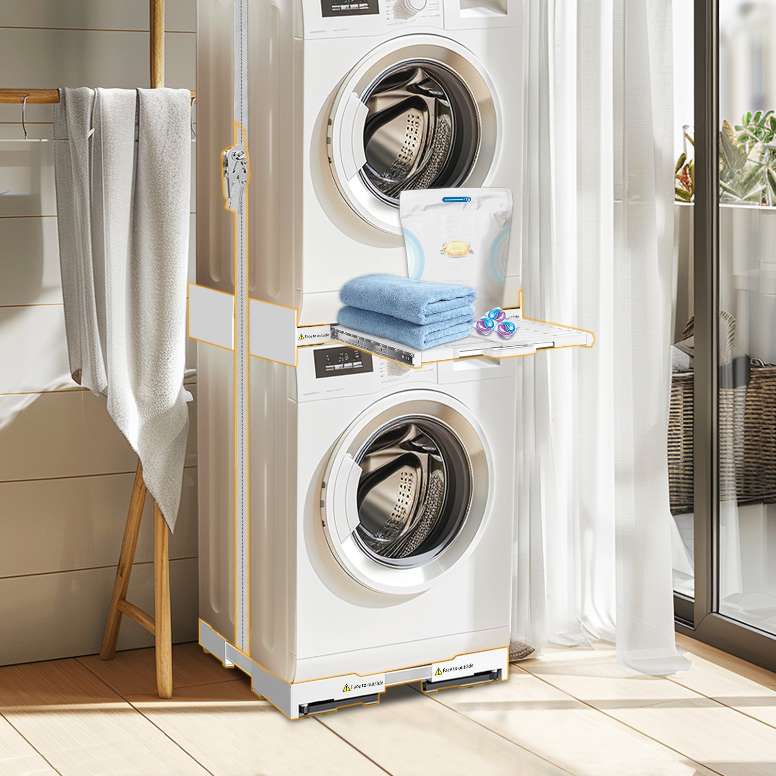 Expandable drying racks attached to the stacking kit, space-saving design