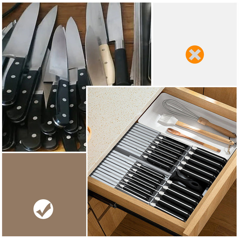 Side view of the knife block drawer, 2 inches tall