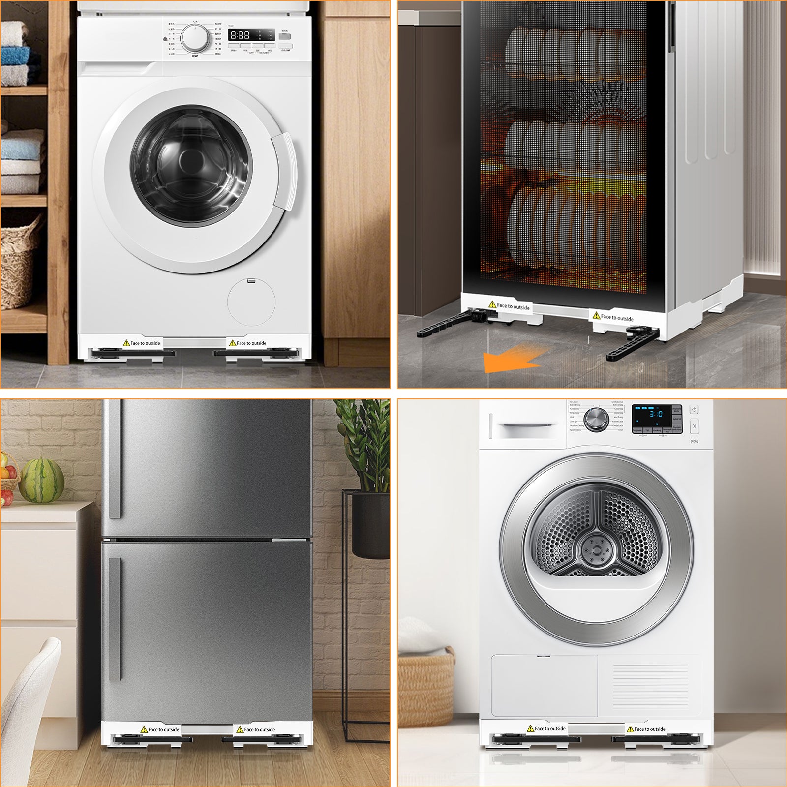 White washing machine trolley base with retractable design for 42-69cm appliances