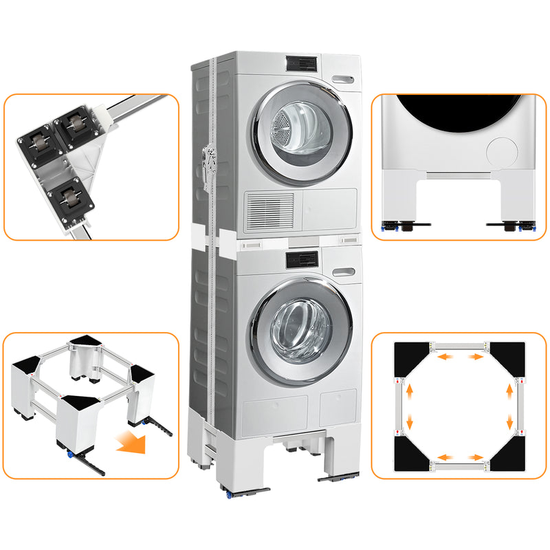 Pull-out storage drawer on washing machine stand