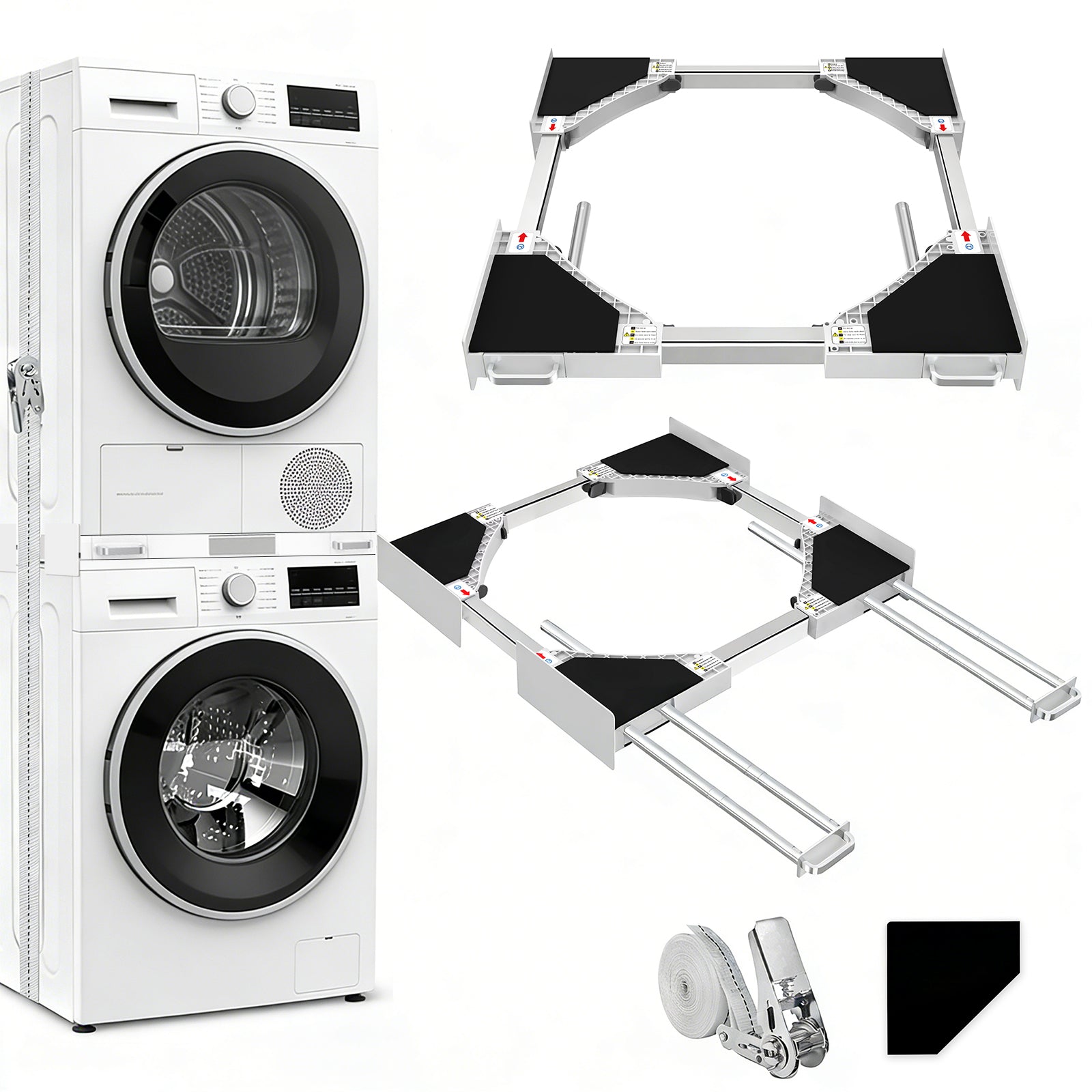 Stacking kit for washer and dryer with telescopic rods and towel bar