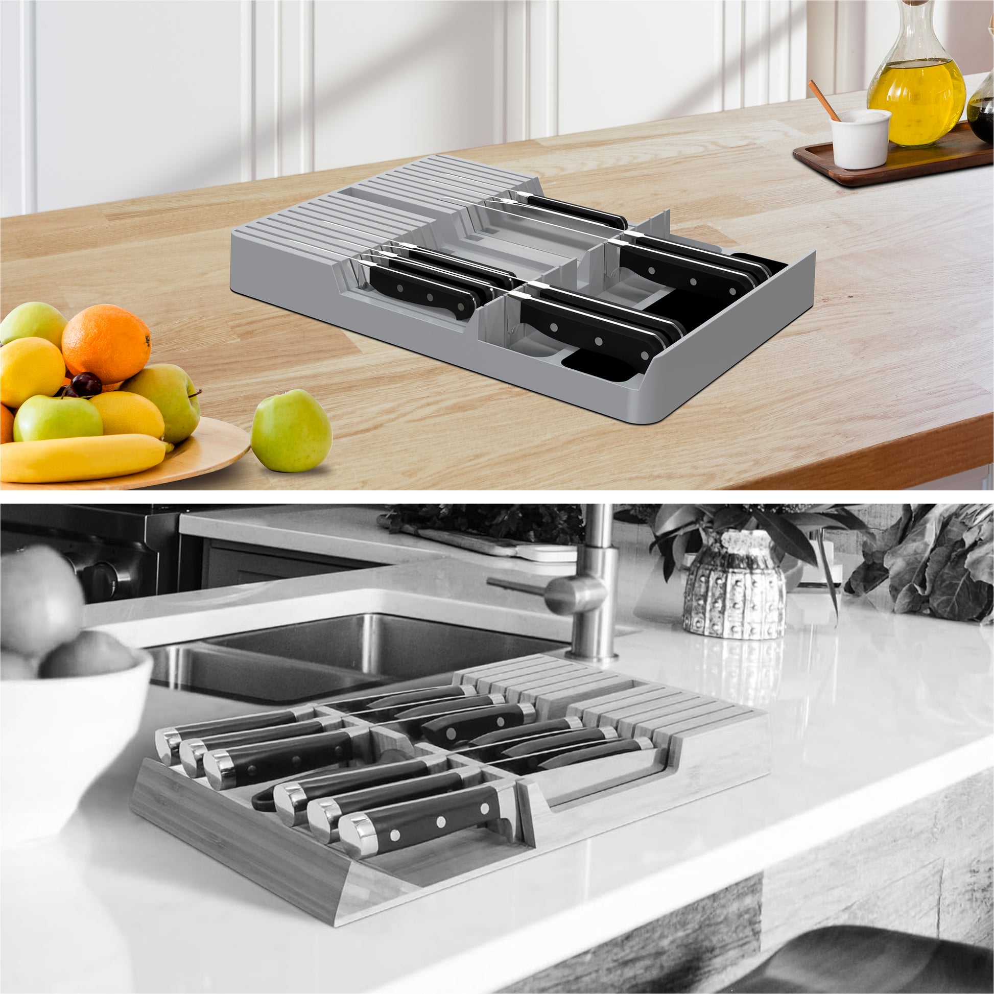 Measuring the knife block drawer dimensions for fit