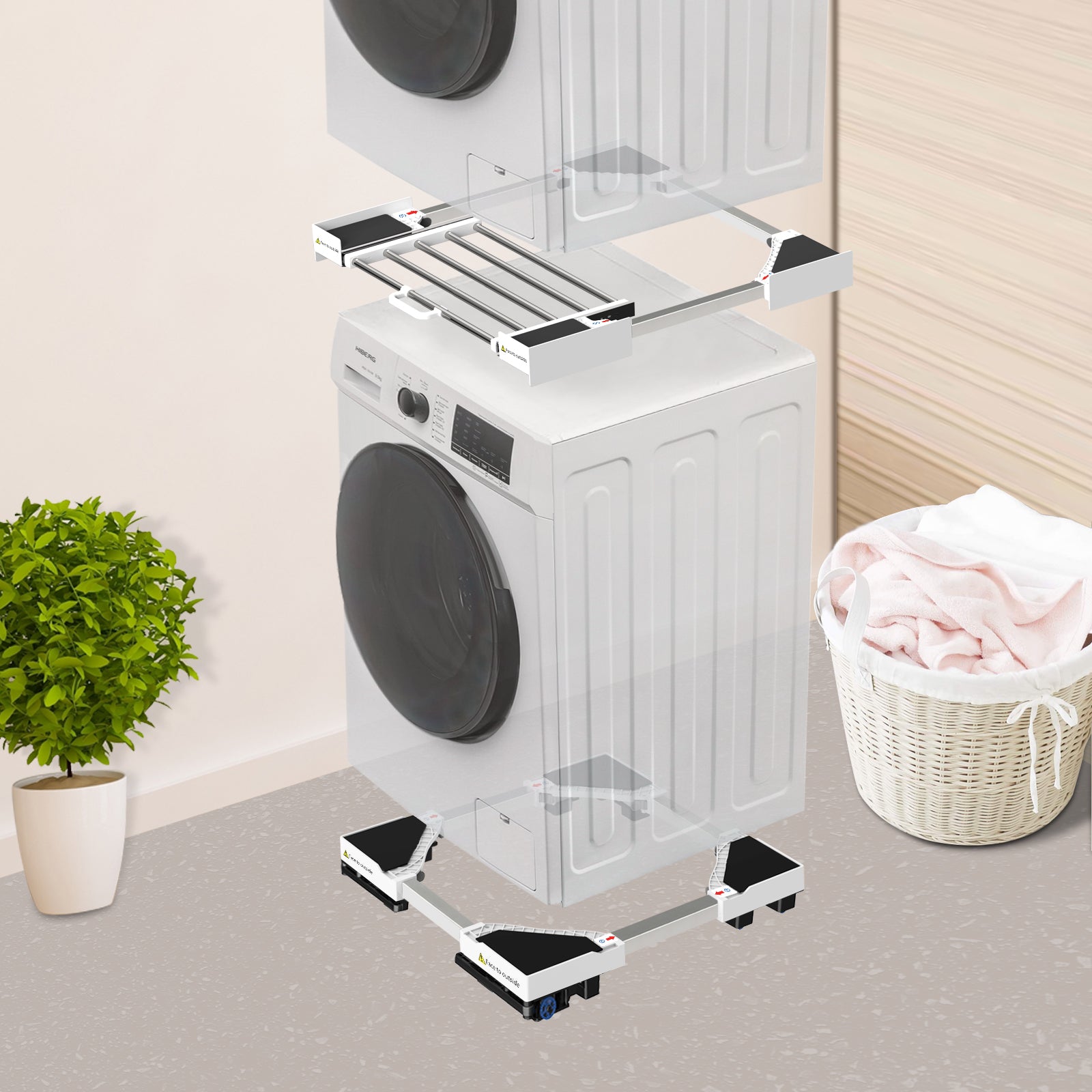 Underneath view of fridge stand showing retractable bars