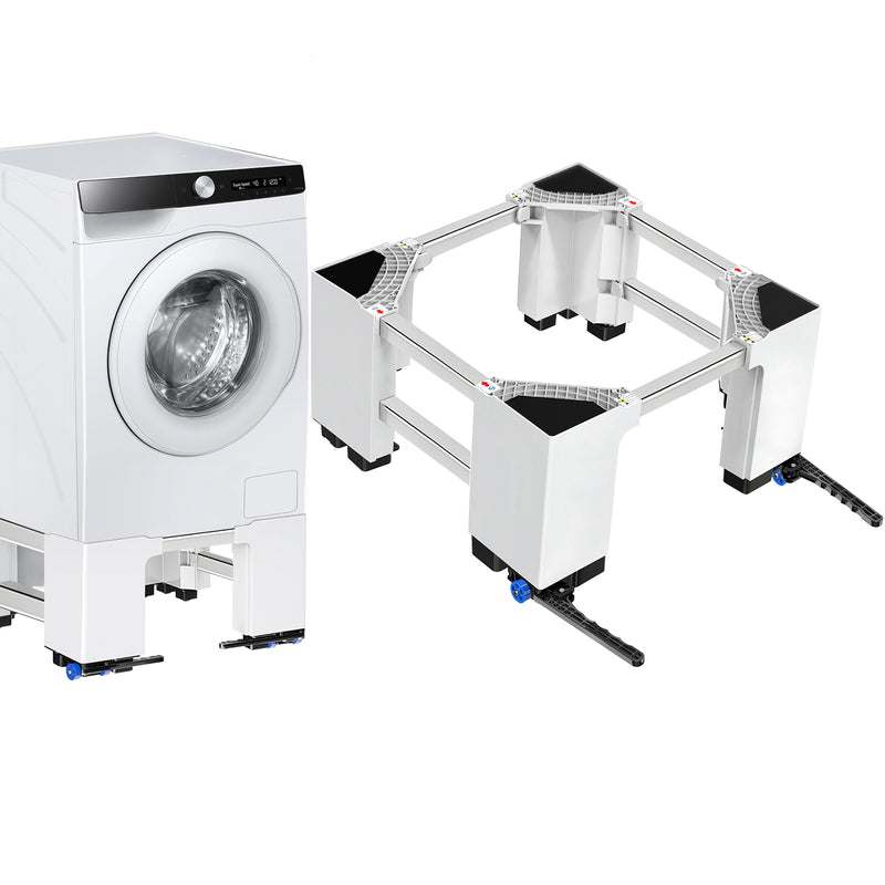 Three-tier washing machine stand with storage drawer and wheels