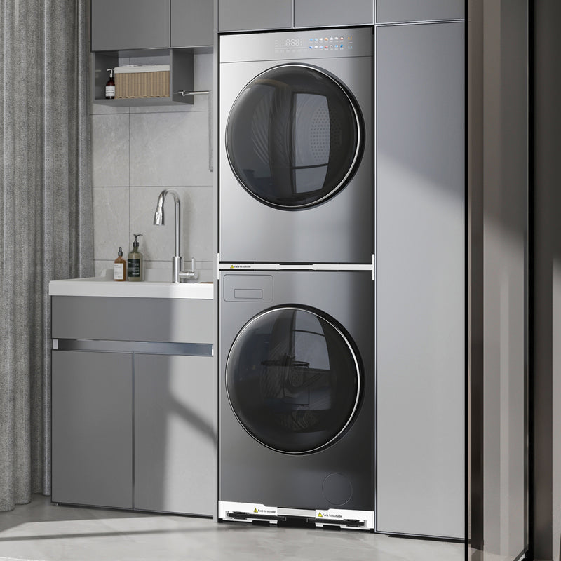 Stacked washer and dryer using NIUXX holder for space saving