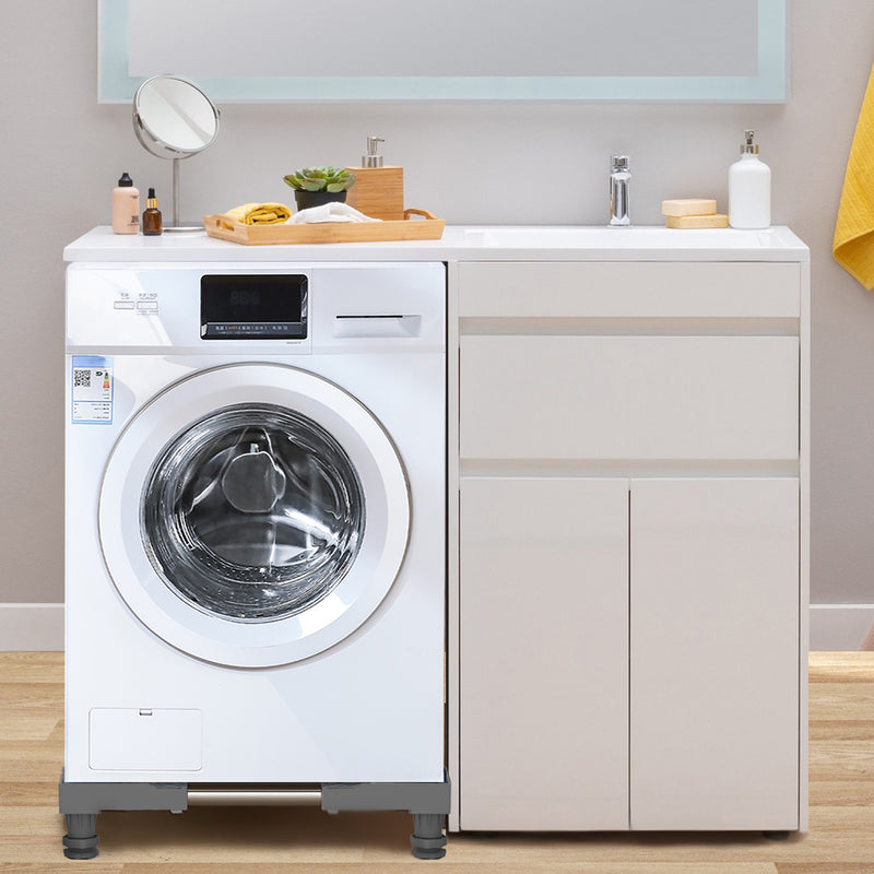 Adjustable length and width of the washing machine holder shown with arrows