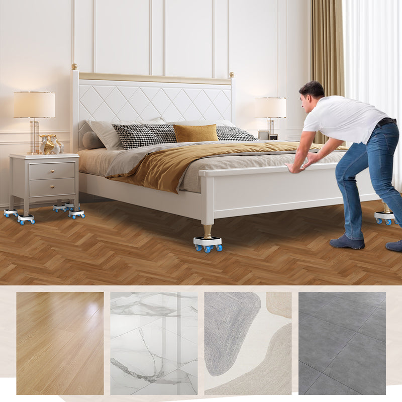 Detail of the heavy-duty caster wheels on the furniture moving dolly.