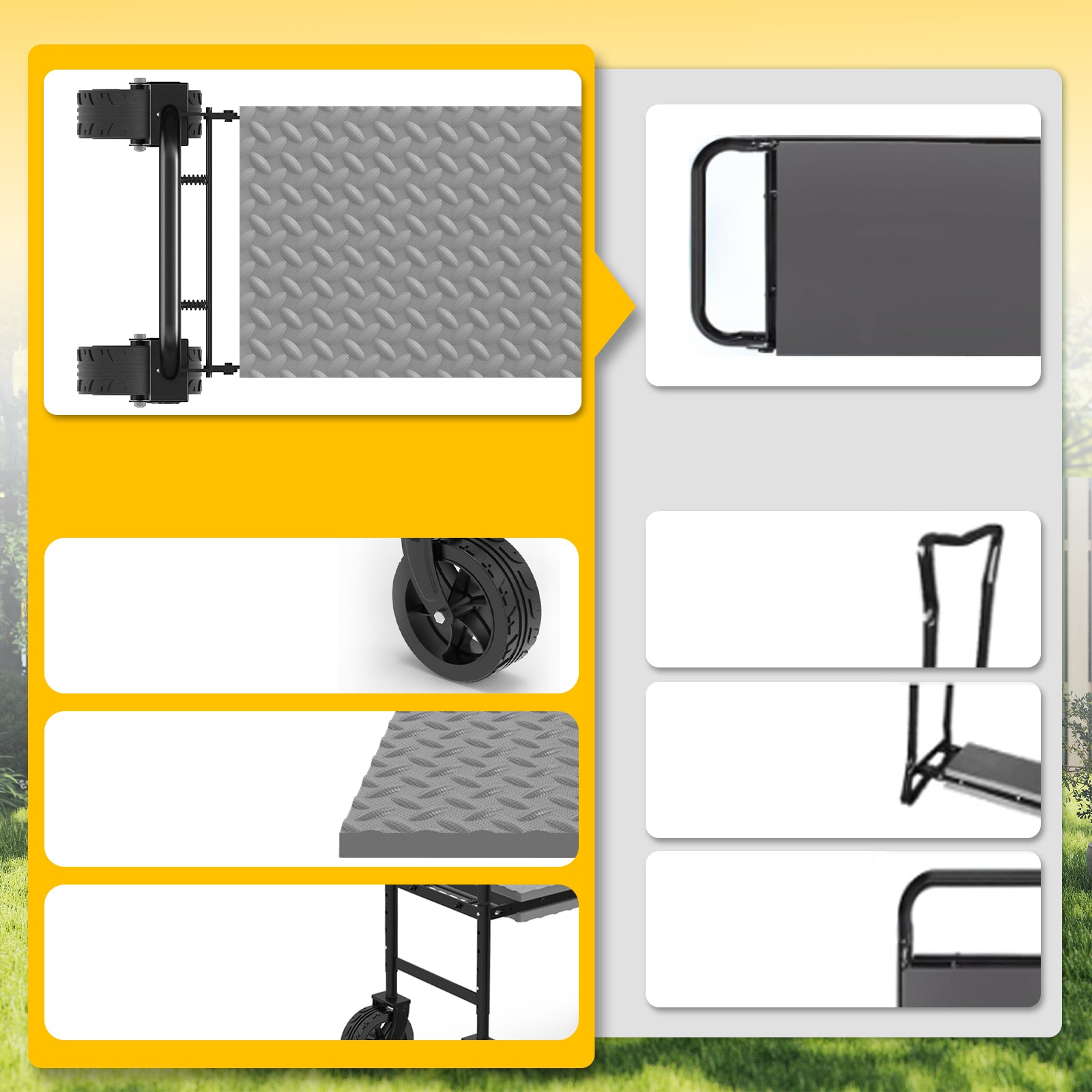 Garden kneeler stool with tool pouch attached and 3 height adjustments