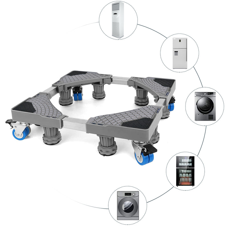 Top view of the adjustable washing machine base showing the grid design and adjustable arms.