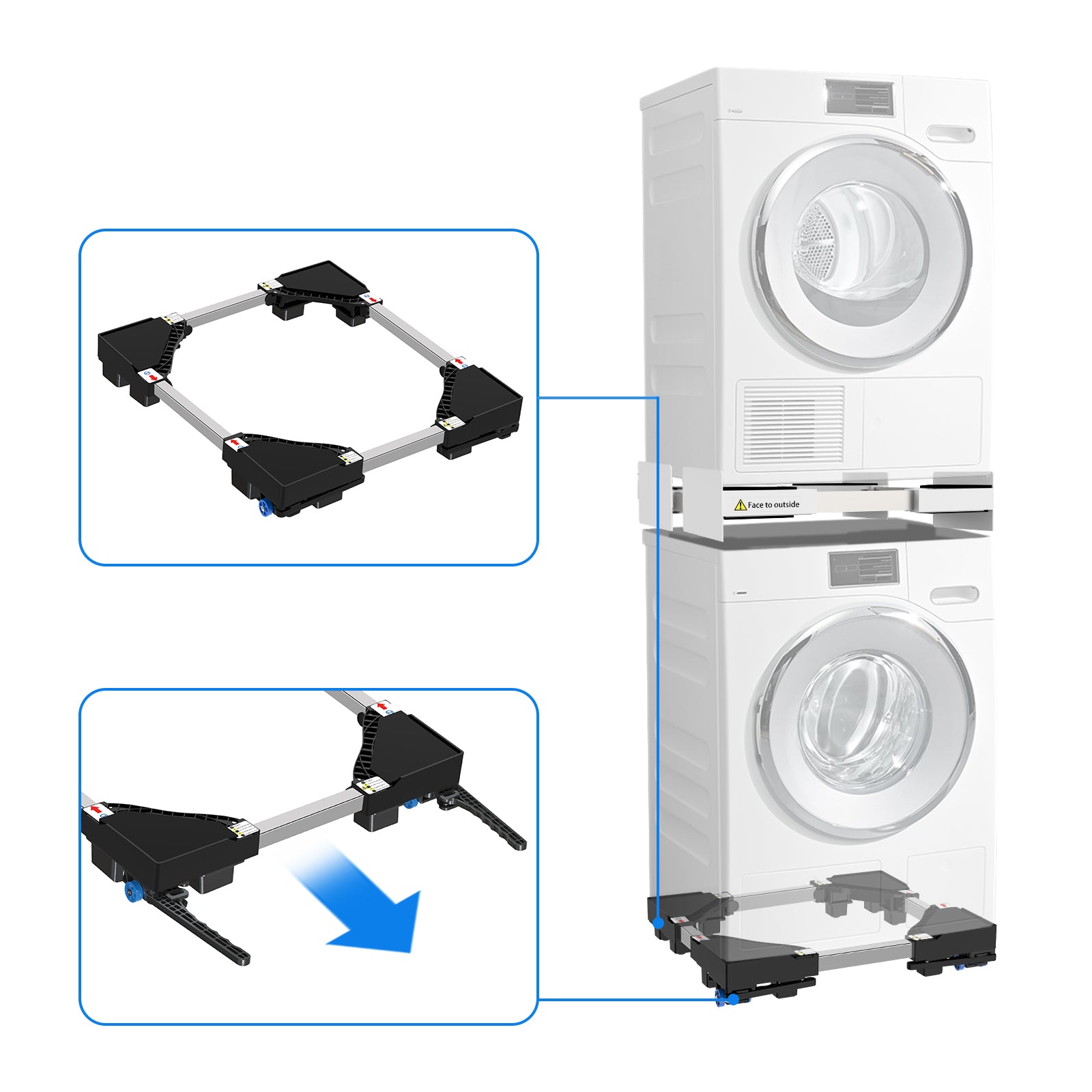 Adjustable washing machine base stand with wheels for easy moving