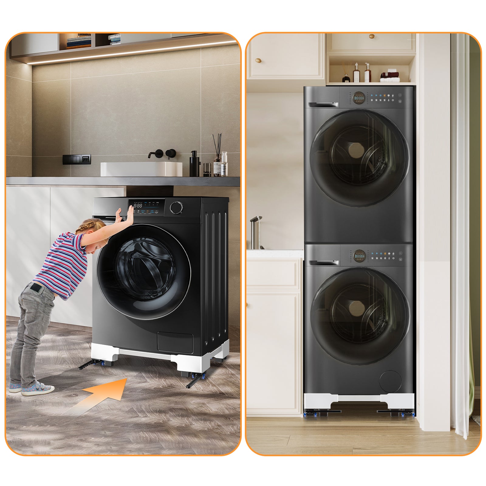Stand placed under a washing machine for easy movement