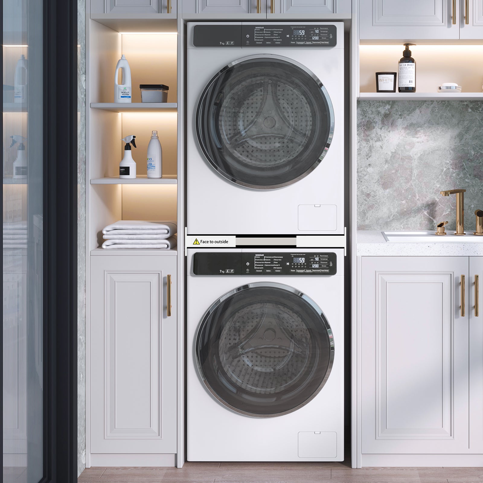 Washing machine and dryer stacked using universal stacking kit