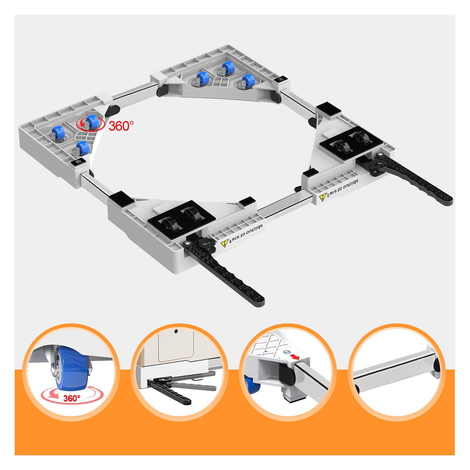White adjustable base for moving heavy appliances like refrigerator and washing machine