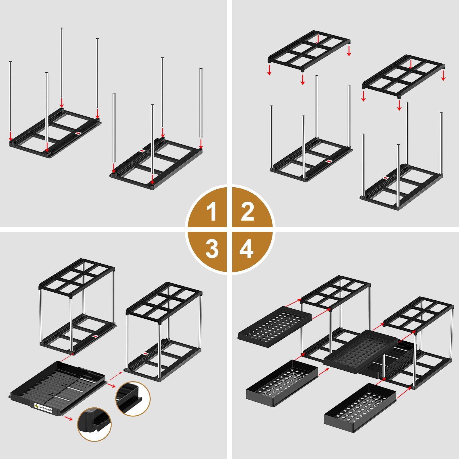 Close-up of sliding mechanism on under sink organizer for smooth pull-out
