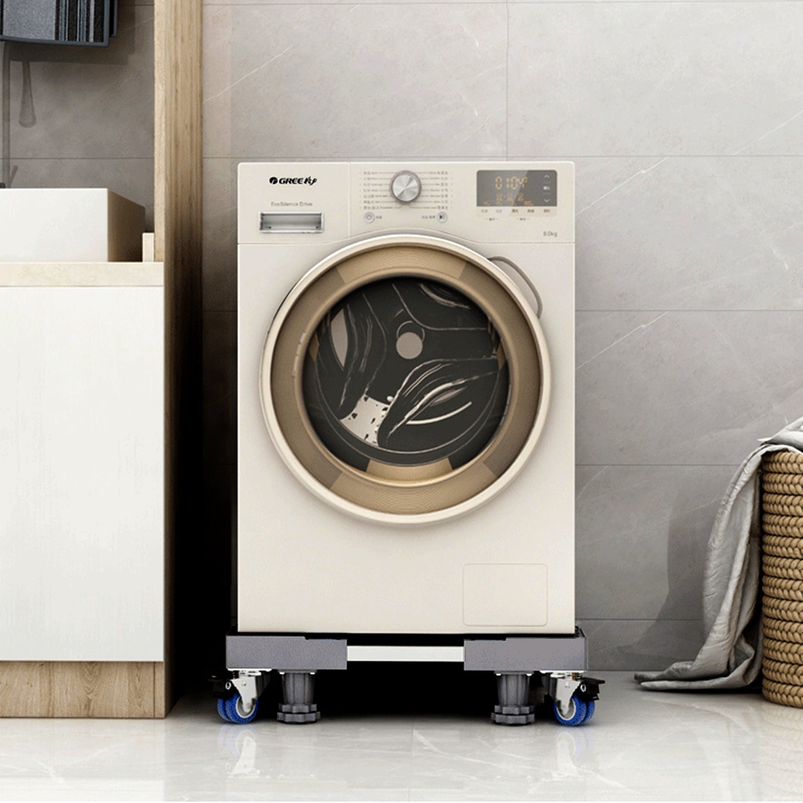 Load capacity illustration: 160-200 kg weight rating on washing machine base