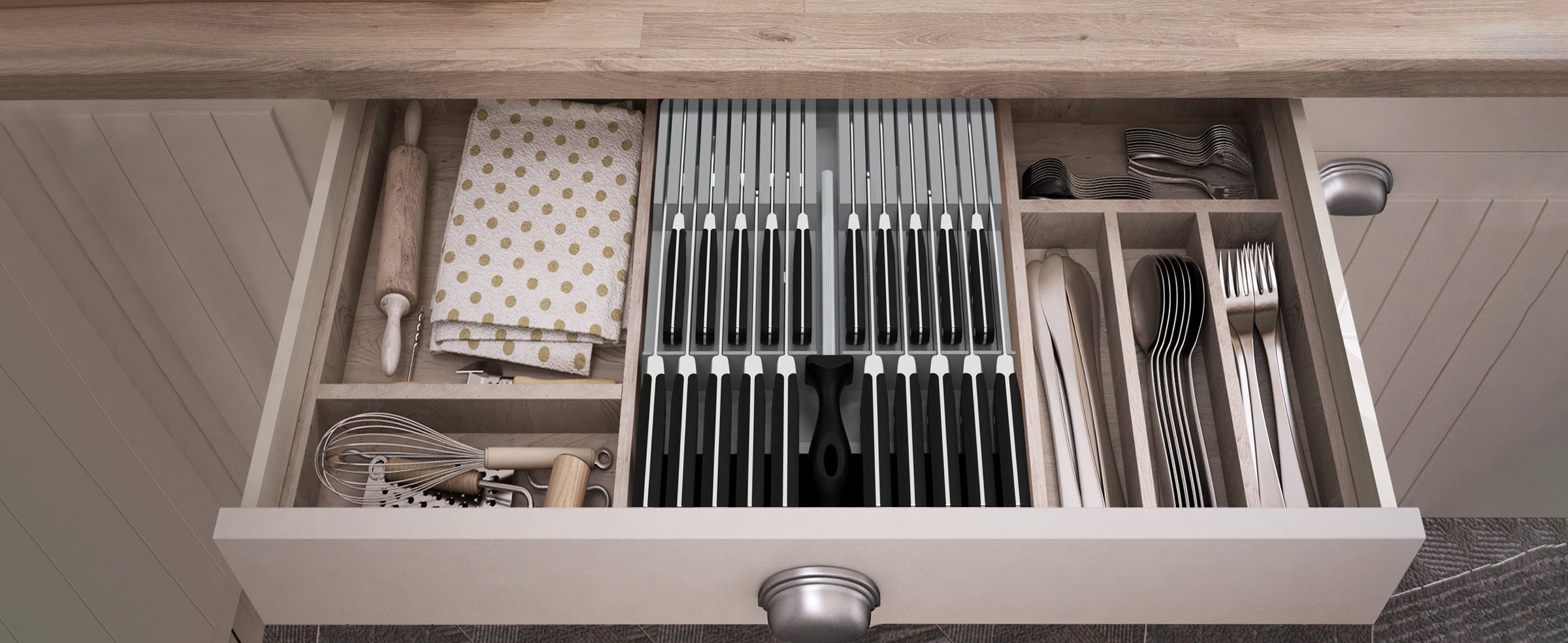 Wooden Knife Block Drawer