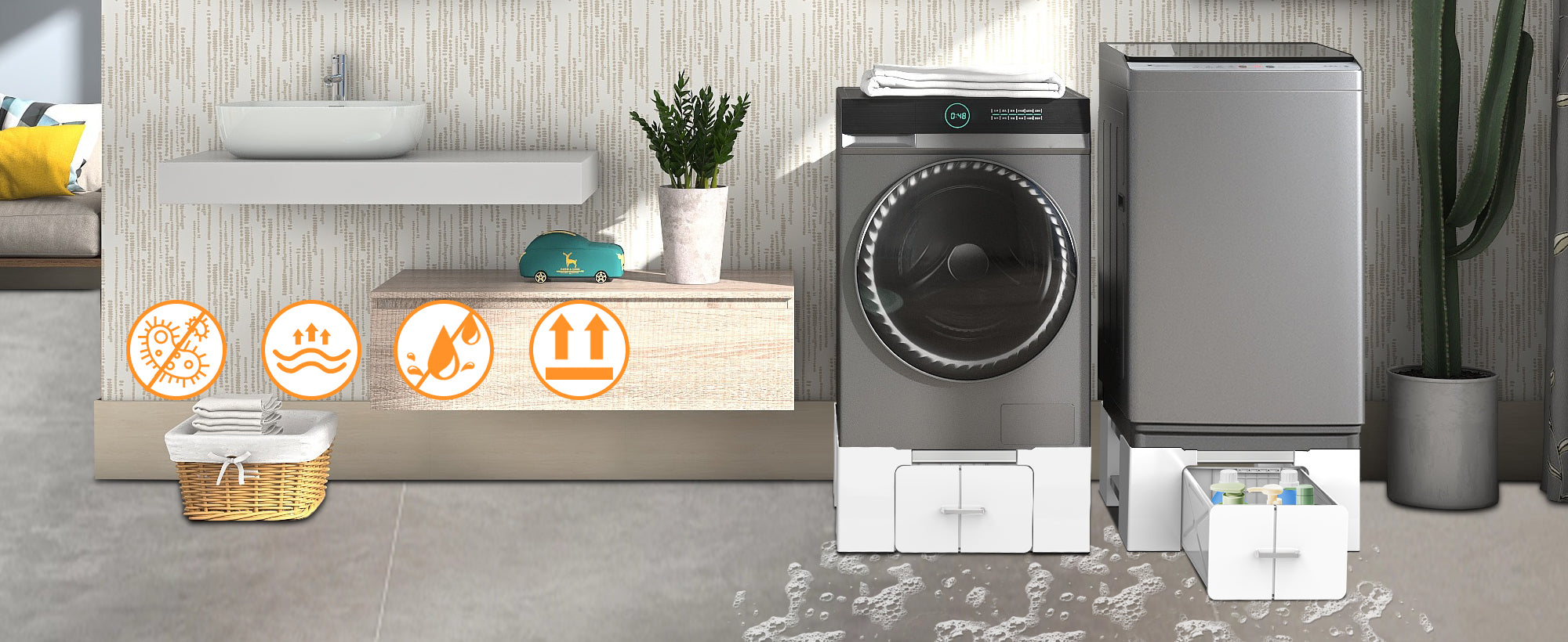Washer Dryer Stand Base with Drawer Storage