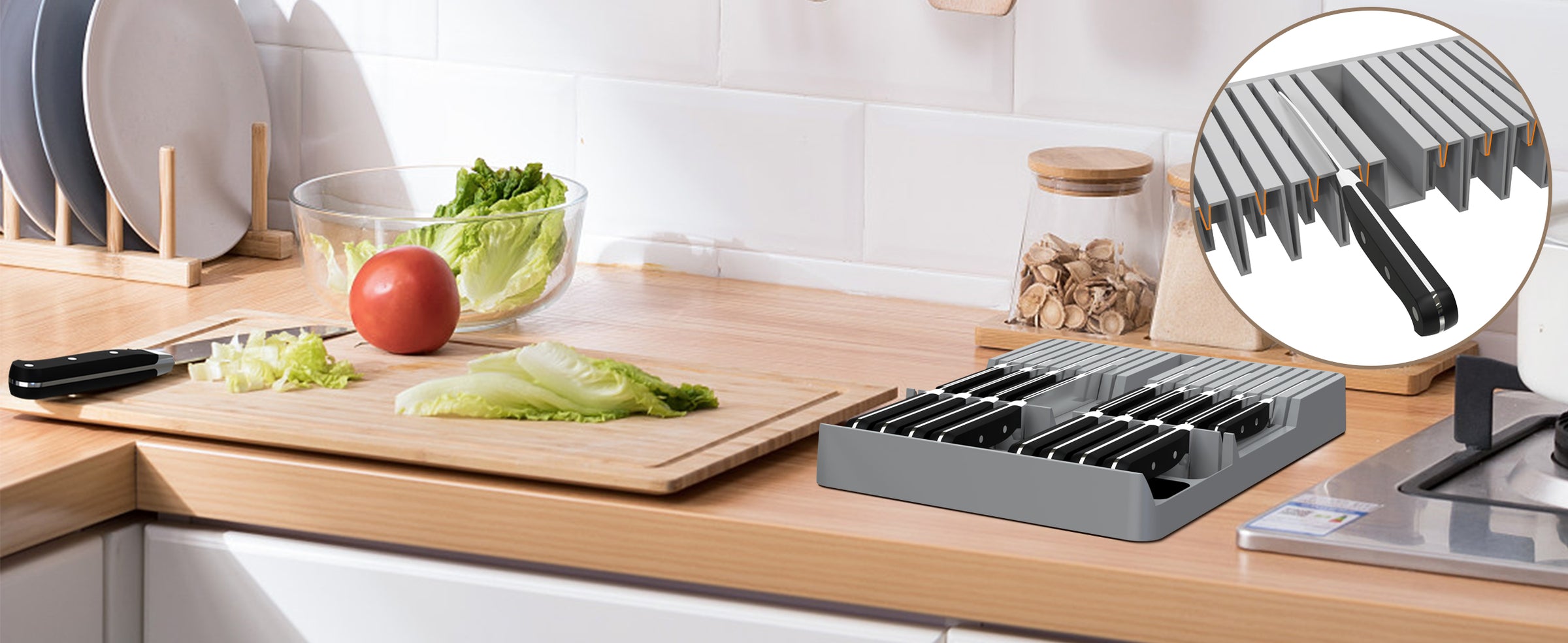 Wooden Knife Block Drawer