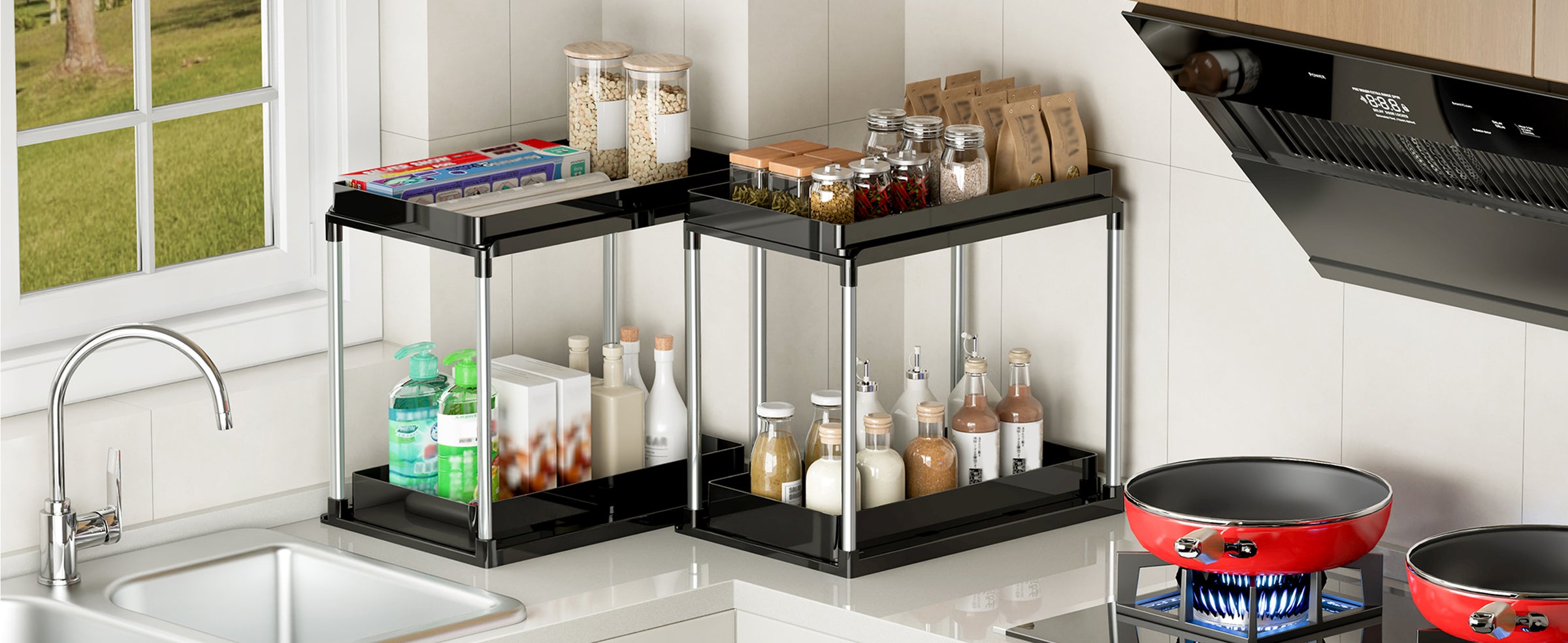 2 Tier Sliding Under Sink Organizers