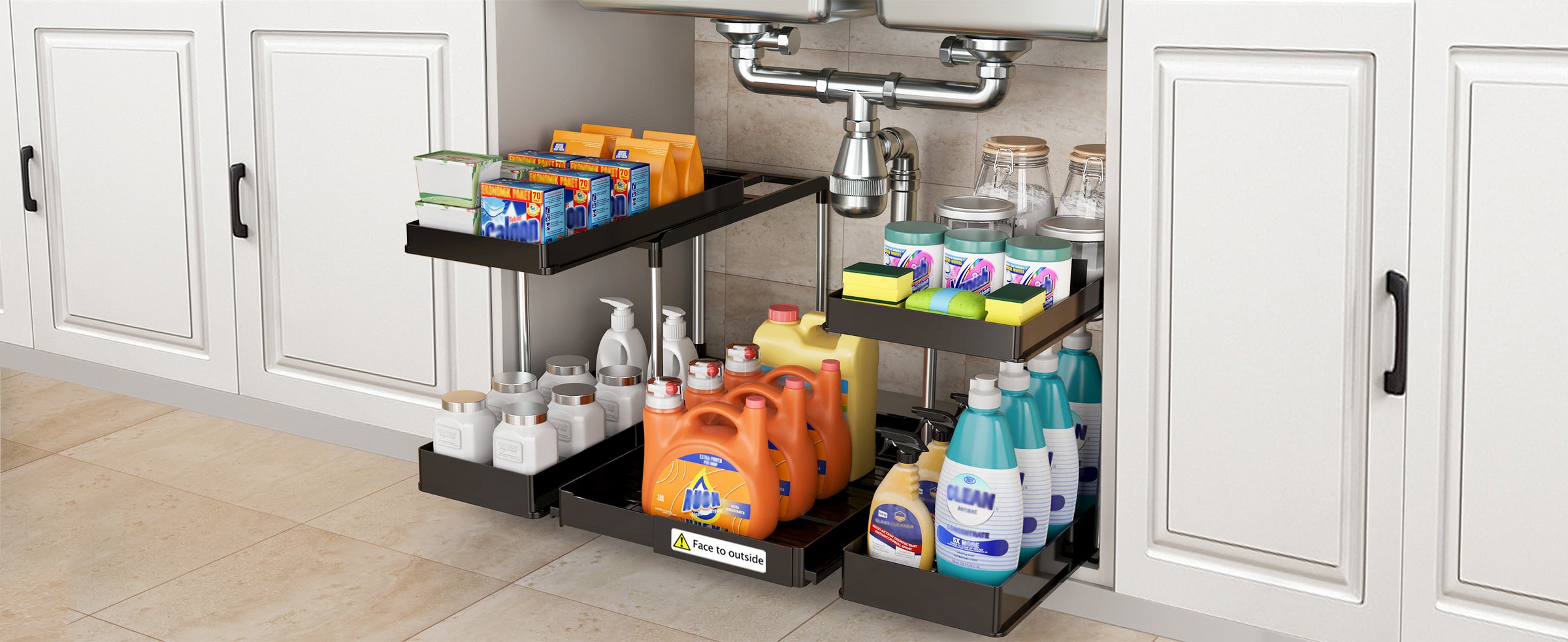 2 Tier Sliding Under Sink Organizers