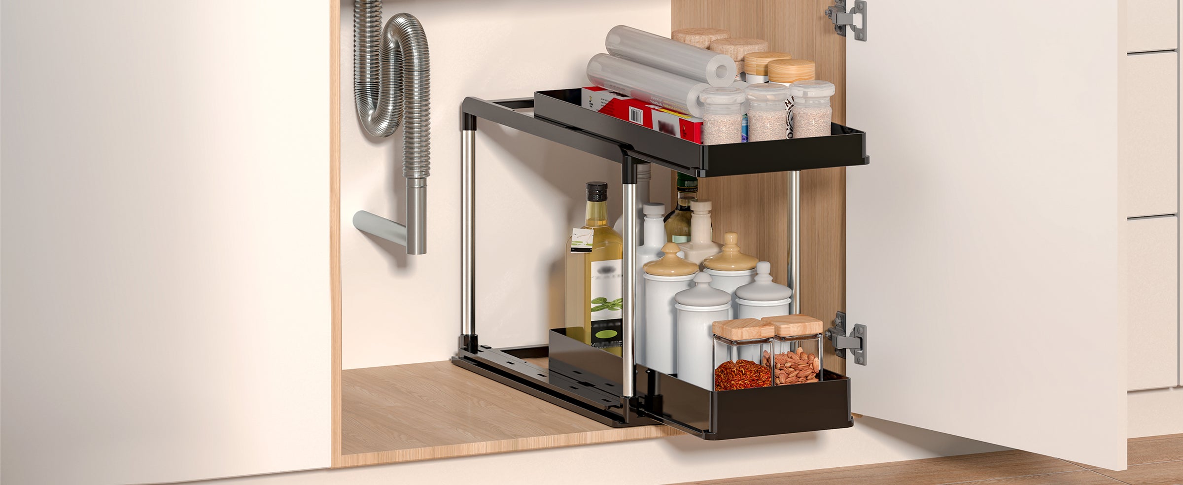2 Tier Sliding Under Sink Organizers