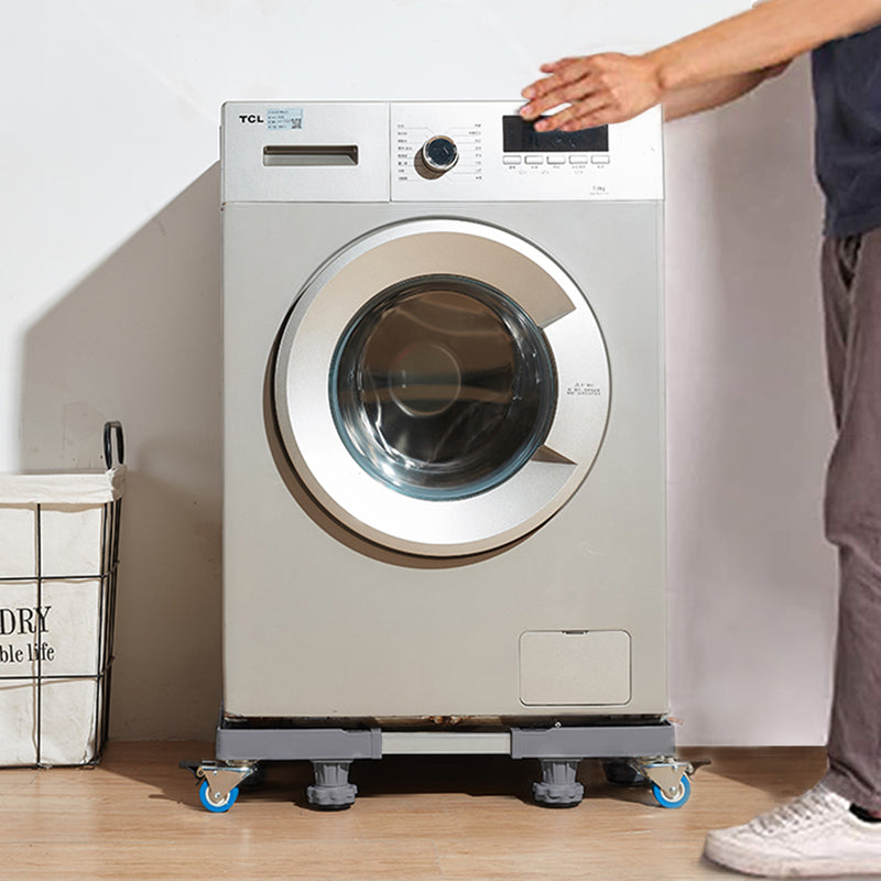 Washing machine base placed under a front-load washer, with wheels and feet visible.